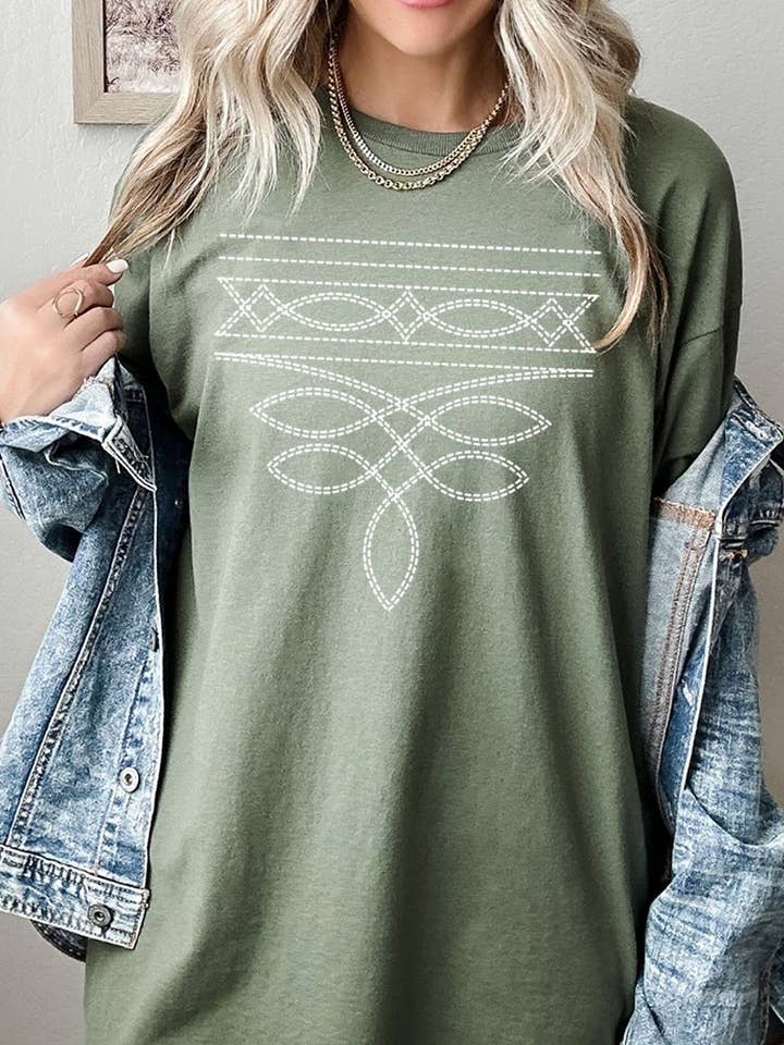 T-shirt en coton épais à motif Western Boot Stitch pour la vente par COLORBEAR