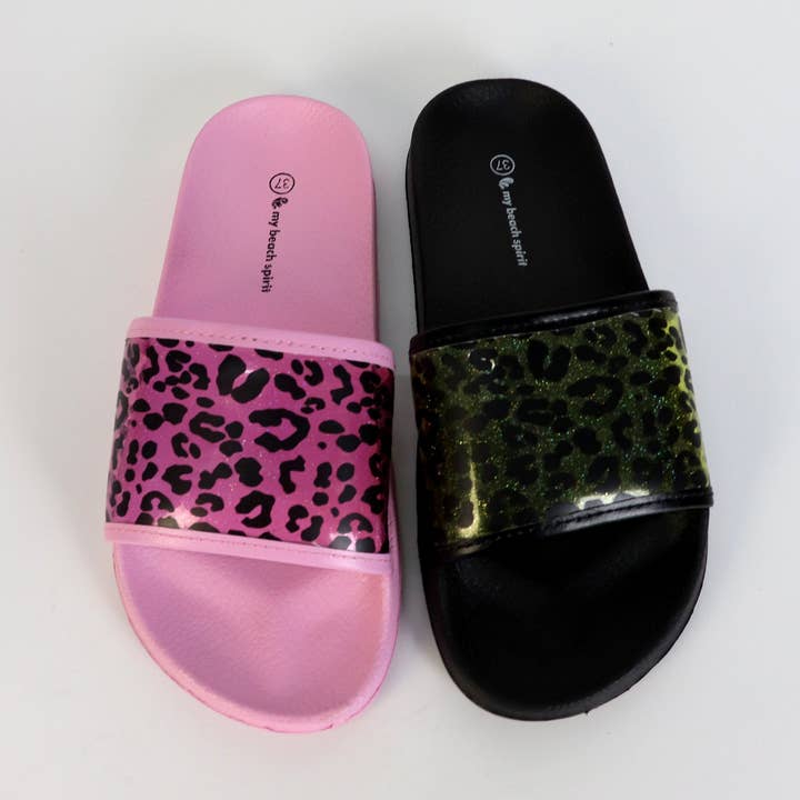 Chinelo de praia Leopardo com parte superior transparente - 2 cores - Caixa com 24 pares por atacado de MB SMERWICK SA