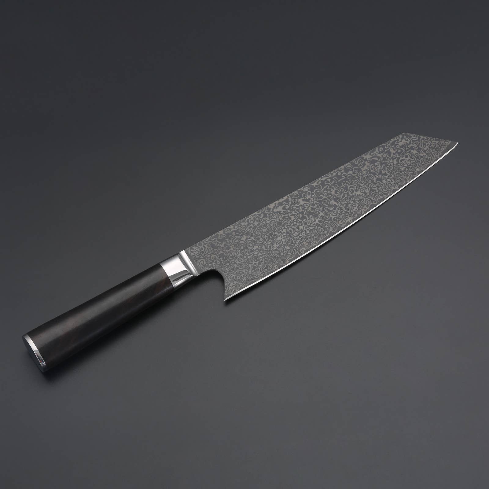 Ed Mahony - Venta al por mayor Cuchillo/cúter de cocina - Cuchillo Miyazaki Santoku 21 cm, hoja damasco negra con mango de ébano2