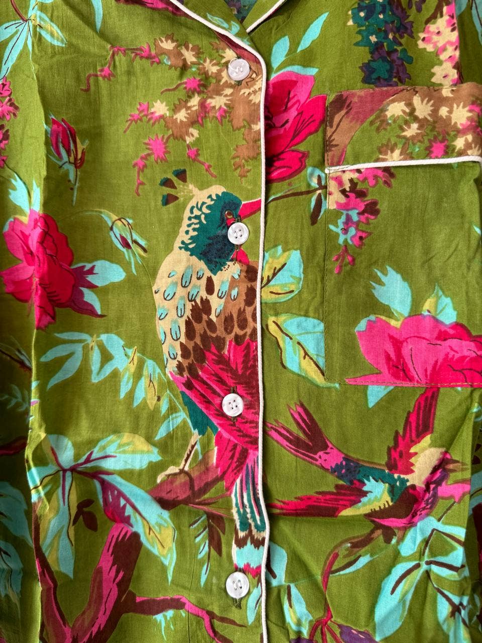 bhavnas boutique – Conjunto de pijama - Mulher por atacado – Conjunto de Pijama de Algodão com Estampa de Pássaros Conjunto de Lounge Conjuntos de PJ1