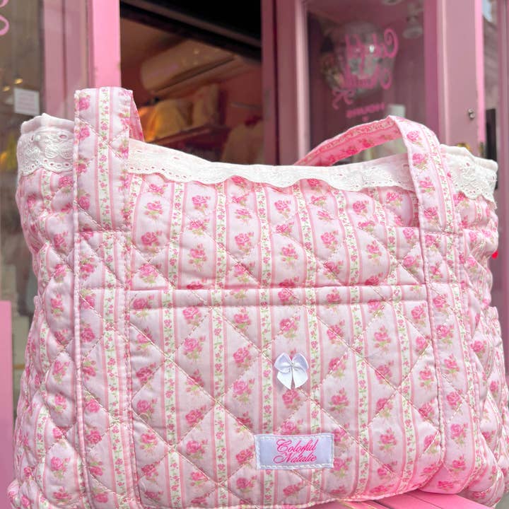 Colorful Natalie - Wholesale Tote Bag - Women's - Pink Floral Patchwork Tote3