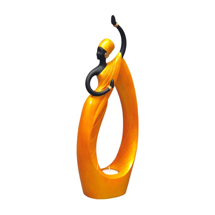 16870 : Porte-bougie chauffe-plat afro-américain en or 15"H pour la vente par Positive Image Gifts