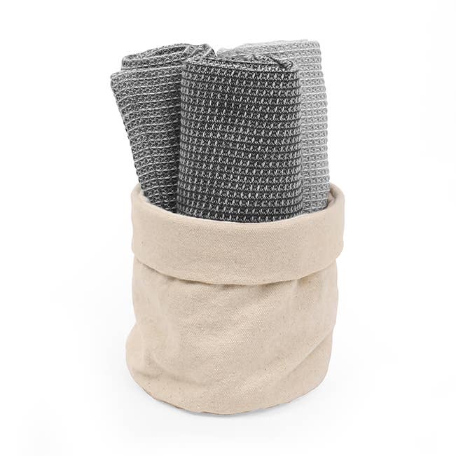 Calvin Two Tone Tea Towel Set of 3 Canvas Grey for wholesale by Harman Inc