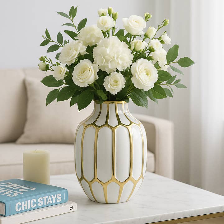 Ceramic Bud Modern Decorative Vase - White/Gold, 8 in. and other Purchase Wholesale bud vases bulk. Free Returns & Net 60 Terms on Faire trending on Faire.