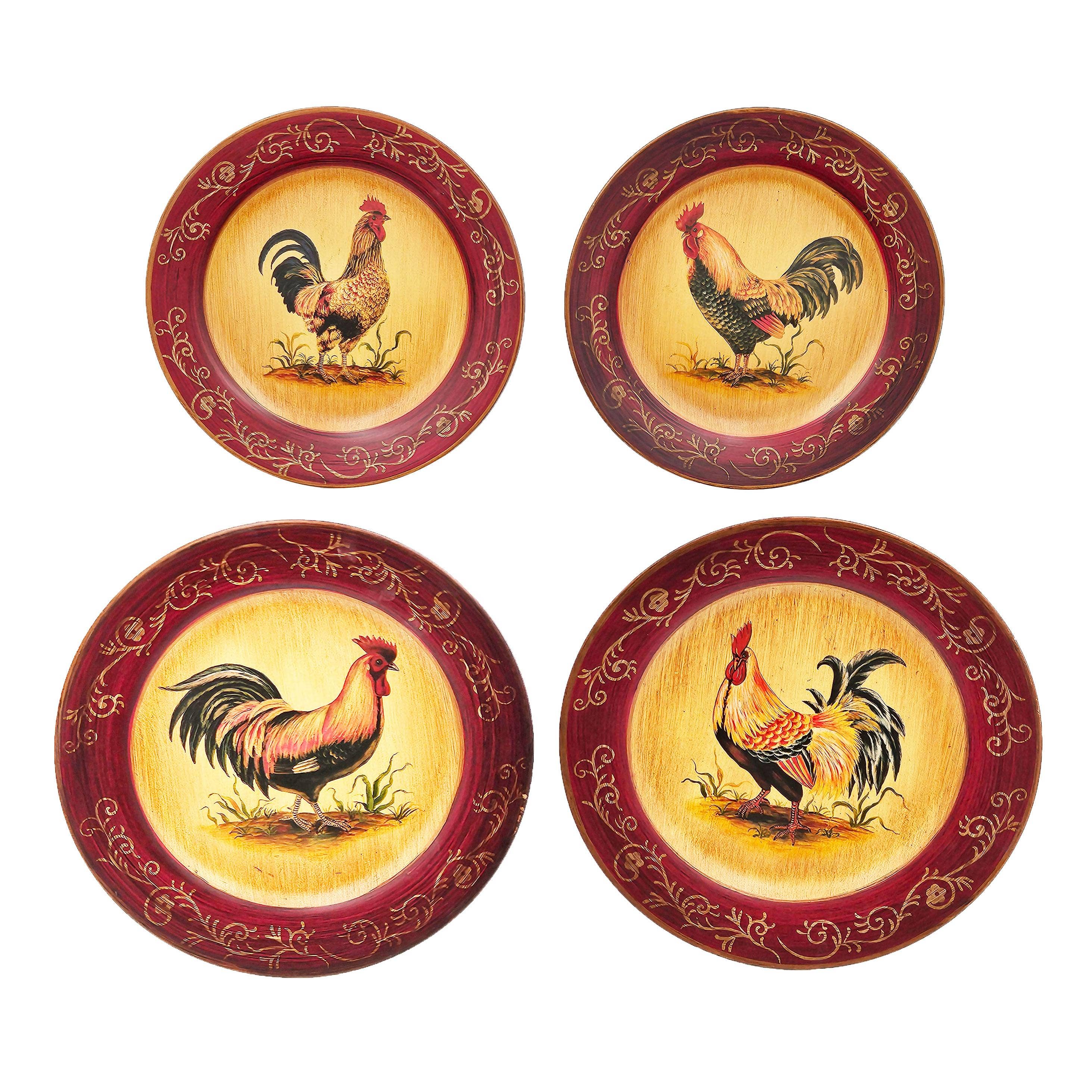 A&B Home Group Inc. – wholesale Decorative plate/dish/bowl – D10'' Red Rooster Plate 4 Assortment - Burgandy/Beige0