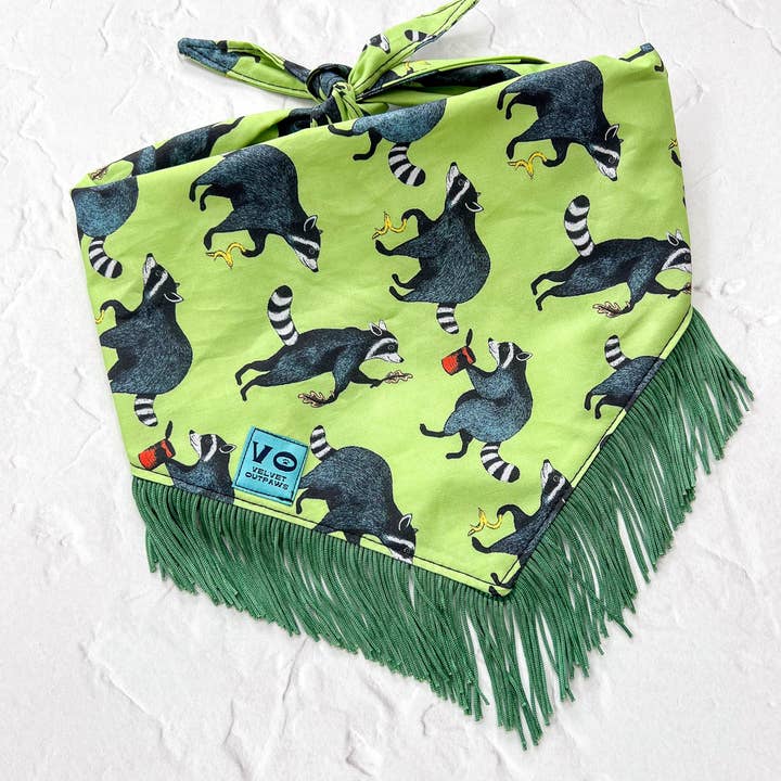 Velvet Outlaw - Wholesale Pet Bandana - Dog - Silly Raccoons Fringe Dog Bandana1