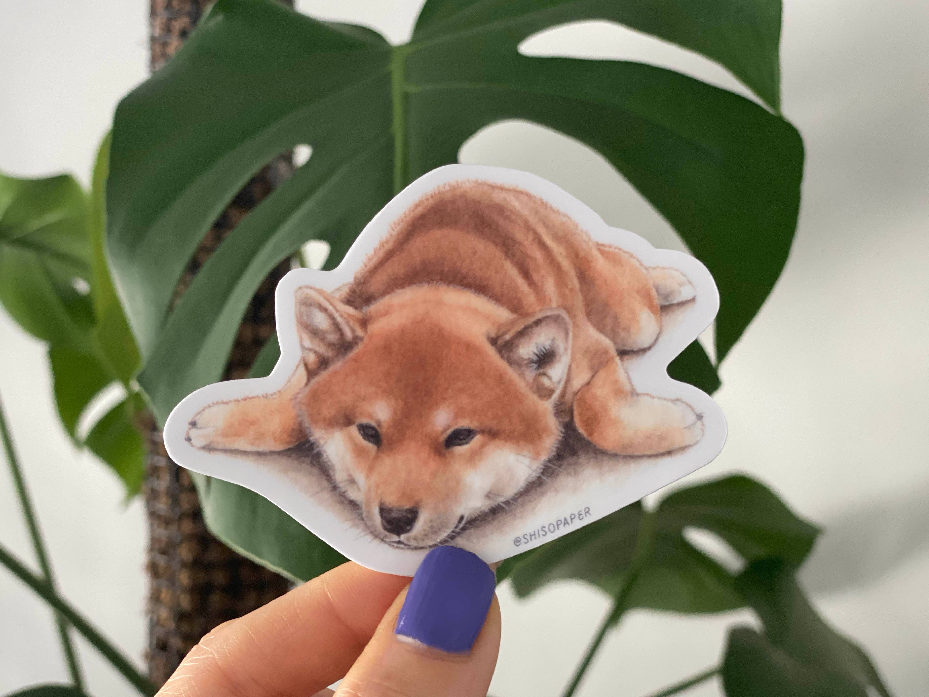 Lazy Shiba Inu Vinyl Sticker for wholesale by Shiso Paper