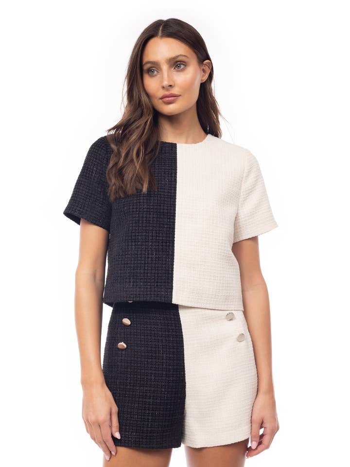 Blusa in tweed a blocchi di colore per la vendita all'ingrosso da parte di Naked Zebra