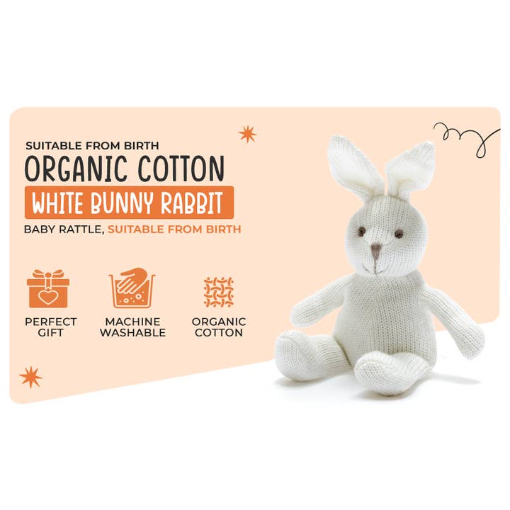 Best Years Ltd – wholesale Handheld rattle – Baby – Knitted Organic Cotton White Bunny Baby Rattle11