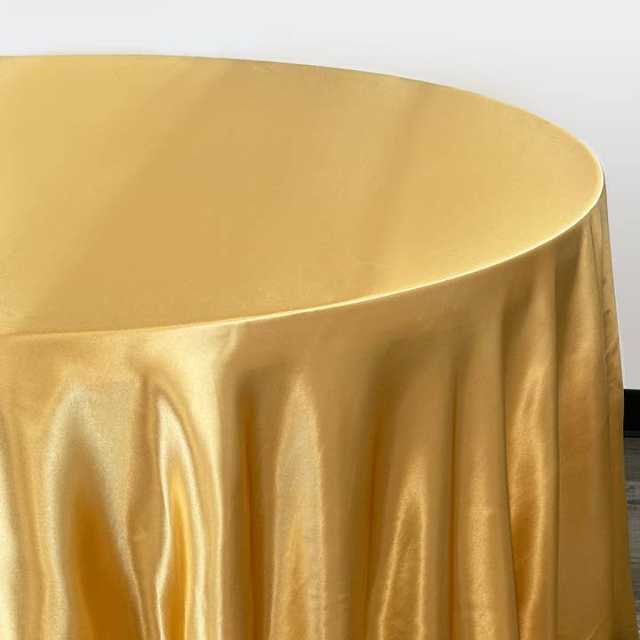 YOUR CHAIR COVERS - Wholesale Tablecloth - 120 inch Satin Round Tablecloth Gold
