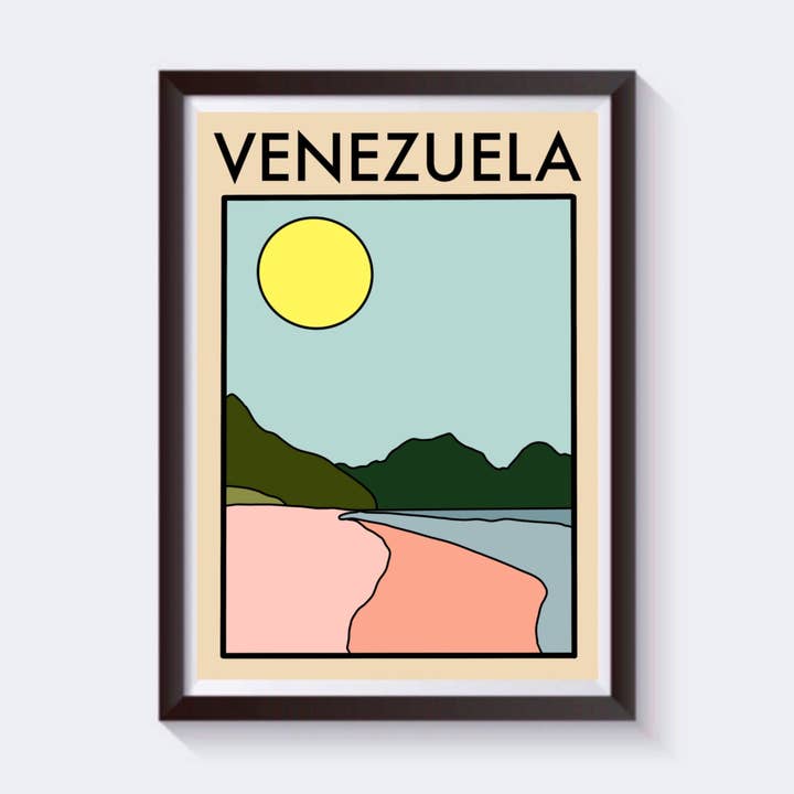 Imprimé de voyage minimaliste au Venezuela - Disponible en 6 tailles pour la vente par 2 Sisters