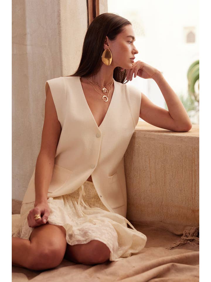 Promesa USA - Wholesale Cardigan - Women's - Solid V-Neck Cap-Sleeve Button-Front Cardigan