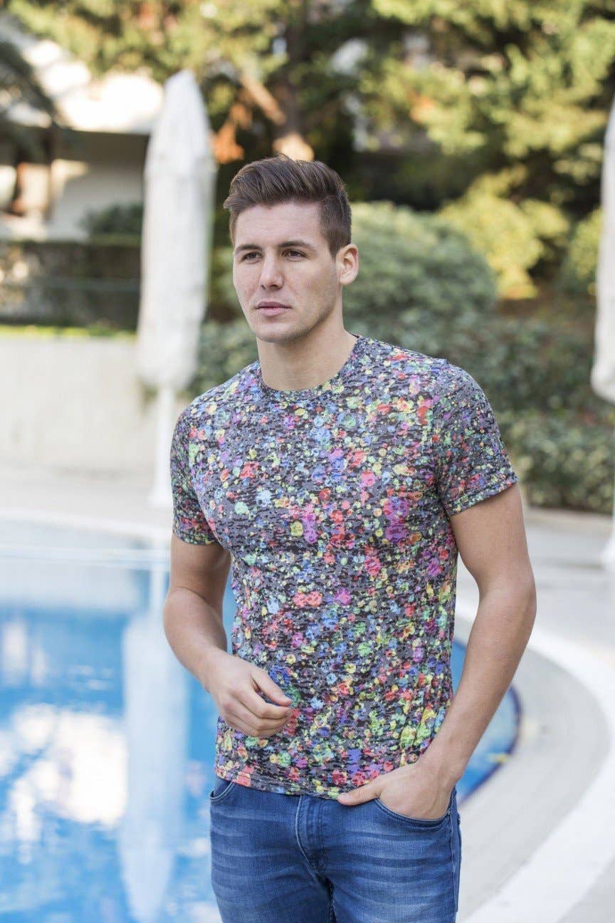 NEGRO PINTURA MULTI SALPICADURAS CAMISETA DE IMPRESIÓN #1616 de venta al por mayor en Faire1