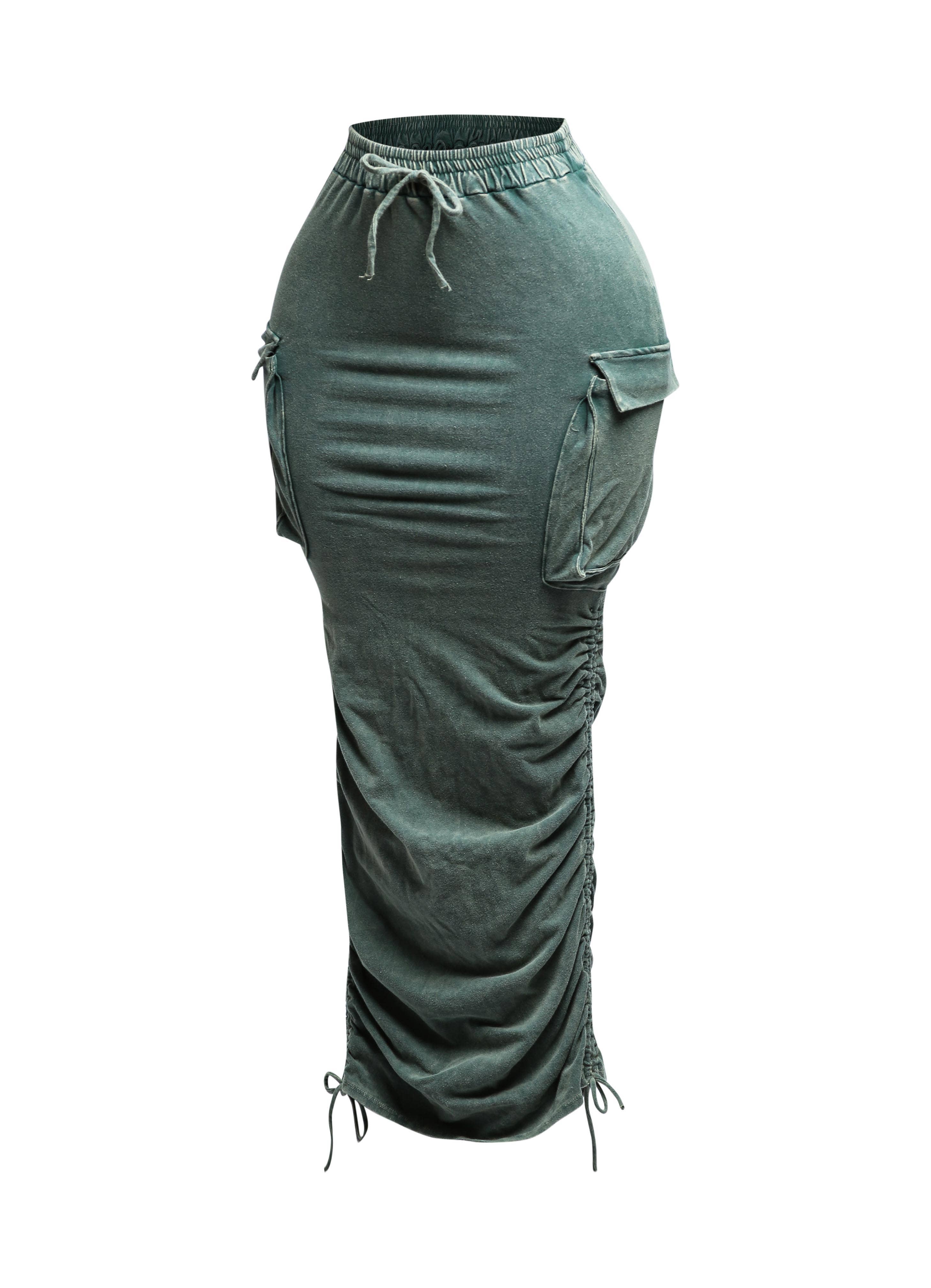 GRÅ PLUS SIZED Mineraltvättad kjol med dragsko för wholesale på Faire3