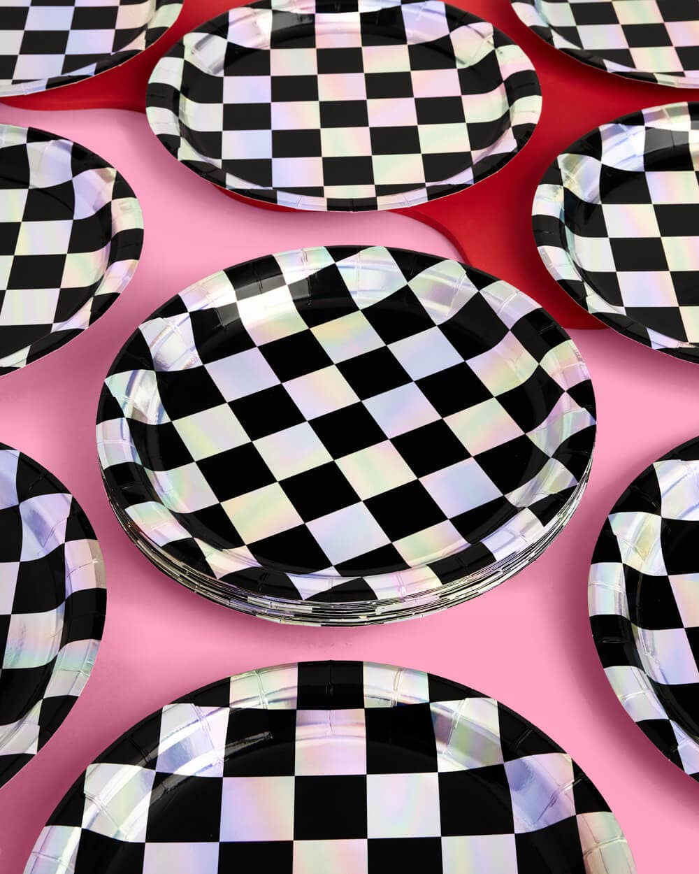 xo, Fetti - Wholesale Disposable Plate - Checkered Iridescent Paper Plates, Party Supplies, Cool Cake3