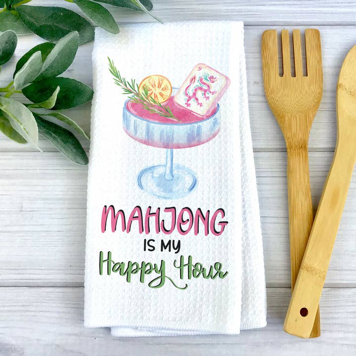 Canary Road - Wholesale Tea Towel - Mahjong Happy Hour Towel, Cocktail Tile Game Decor Hostess0