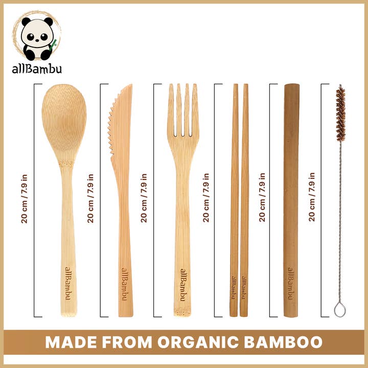 allBambu Inc - Wholesale Travel utensil set - Bamboo Reusable Travel Cutlery Set with Handy Carabiner 7pcs2