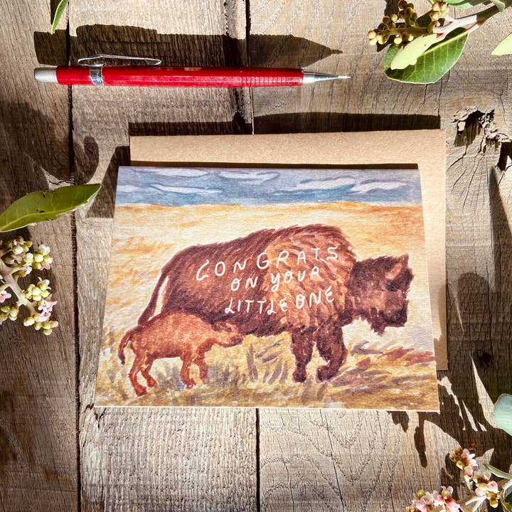 Little Salt Wagon – Großhandel Babykarte – Glückwunschkarte „Congrats On Your Little One Baby Bison Buffalo“1
