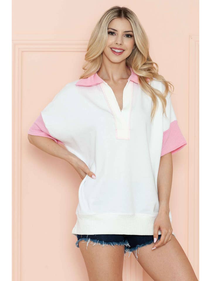 Burgundy Apparel - Wholesale Tunic - Women's - SHORT SLEEVE LOOSE FIT TOP WITH WAVE RIB CONTRAST9