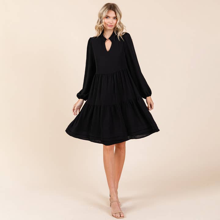 ROLYPOLY - Wholesale Dress - Women's - V Neck Long Sleeve Tiered Ruffle Hem Dress