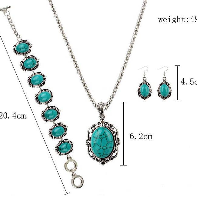 Green Artificial Turquoise Bracelet Necklace Earring Set for wholesale on Faire2