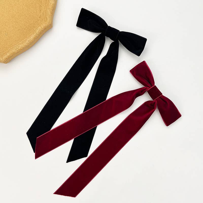 MKS America - Wholesale Hair Clip - Women's - Phasa Velvet Long Ribbon bow hair clips 7 colors9