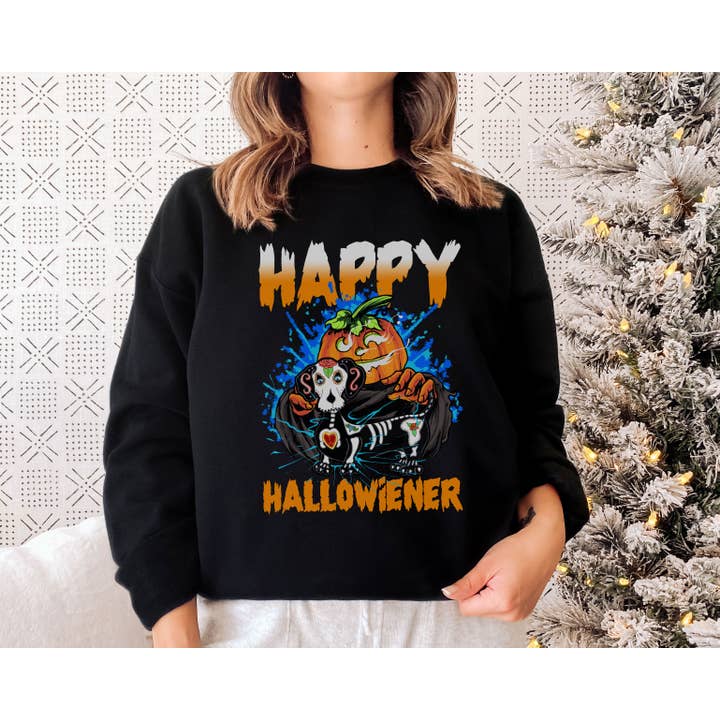 Happy Hallowiener-shirt, Sugar Skull Wiener voor honden Halloween voor wholesale door NVC Ecommerce LLC