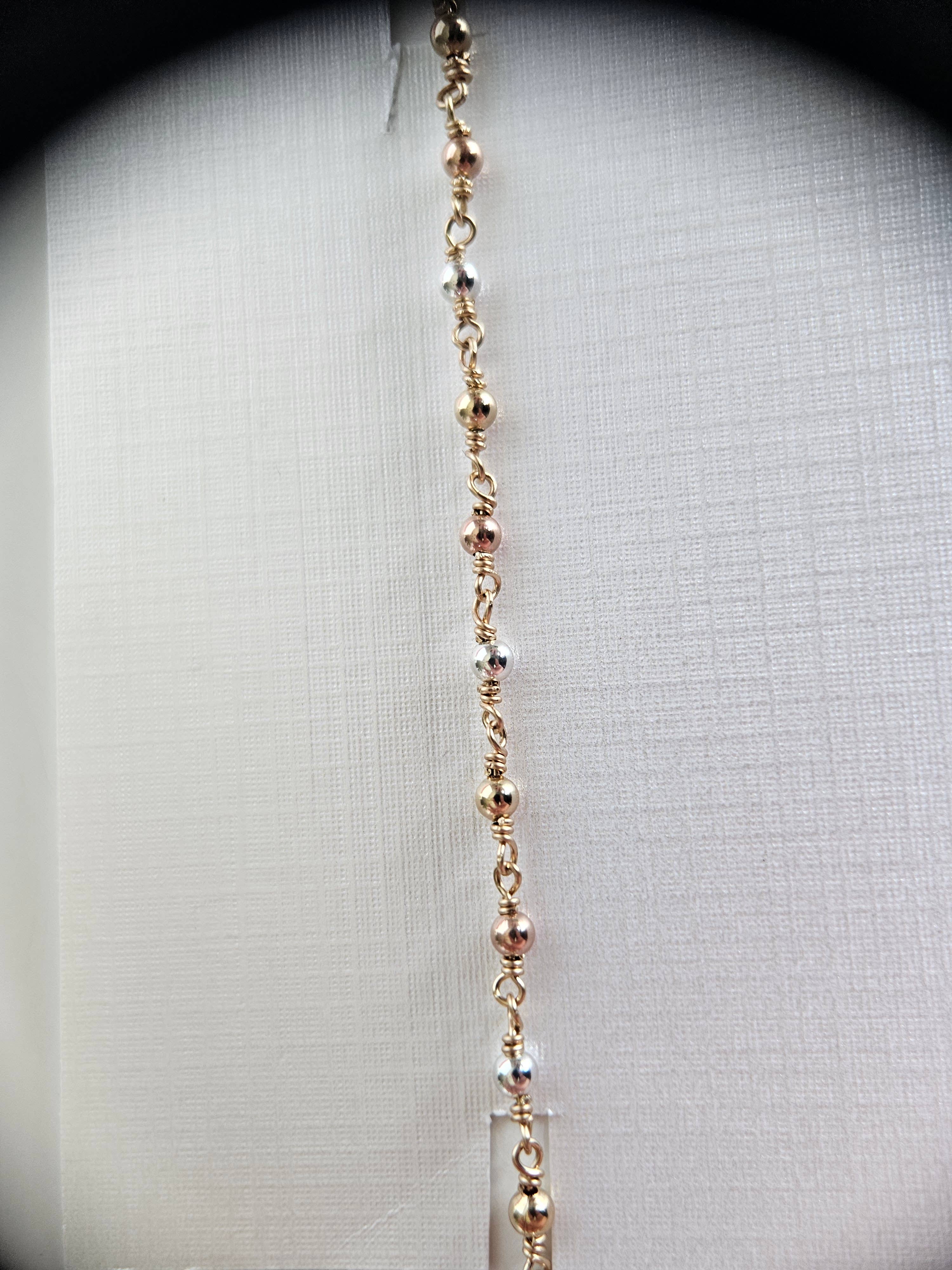 Half Moon Jewelry Designs - Wholesale Link & Chain Necklace - Tri tone mixed metal beaded chain by the foot, GF, RGF & SS4