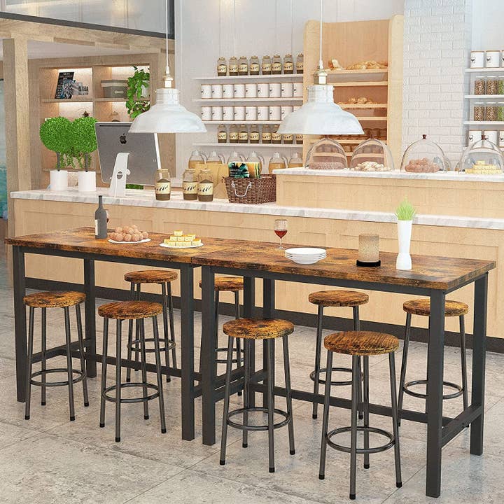 Rustic Brown Bar Table and Chairs Set Industrial Counter Height Pub Table with 4 Chairs for wholesale on Faire