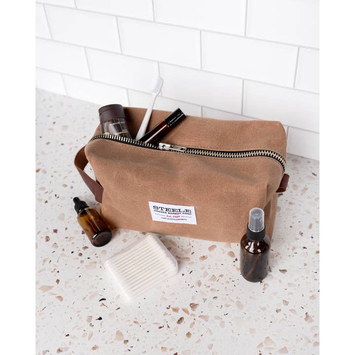 Steele Canvas Basket Corp. - Wholesale Toiletry bag – Unisex - Brown Waxed Canvas Dopp Kit7