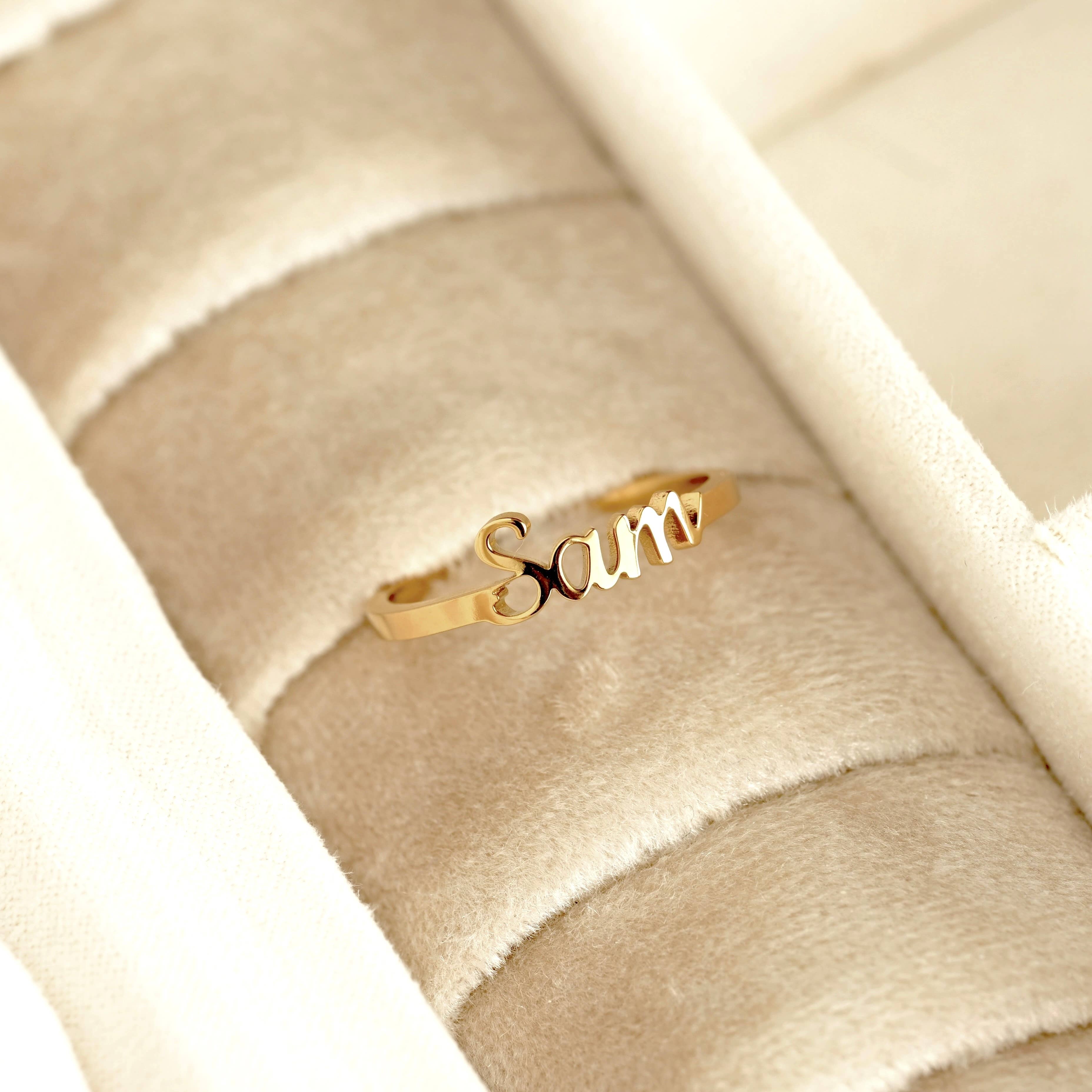 Blueyejewelry - Wholesale Band/Stacked Ring - Custom Name Ring - 18k Gold Personalized Name Open Ring8