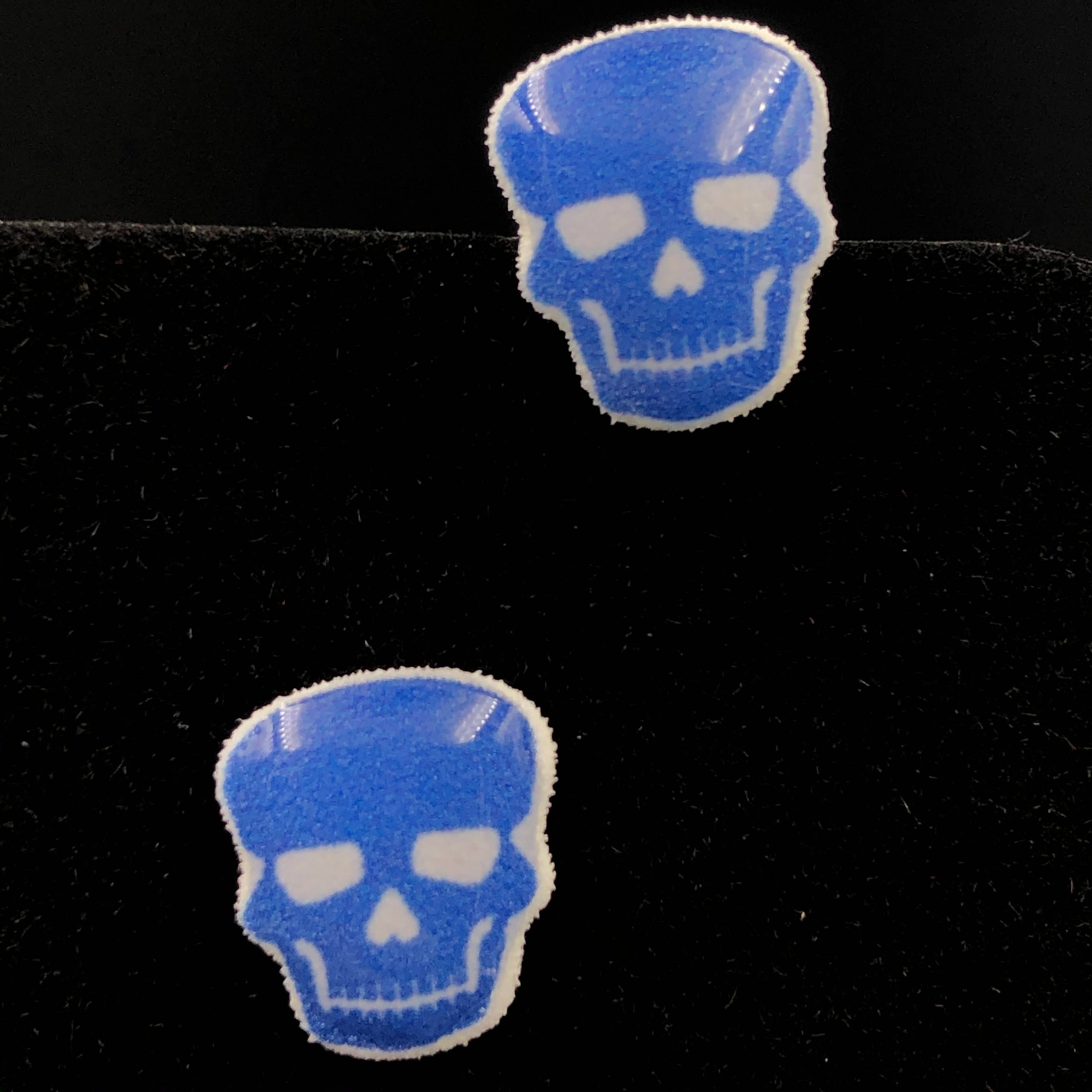 Ravenridge Hidden - Wholesale Stud/Post Earrings - Skull Blue Stud Earrings1