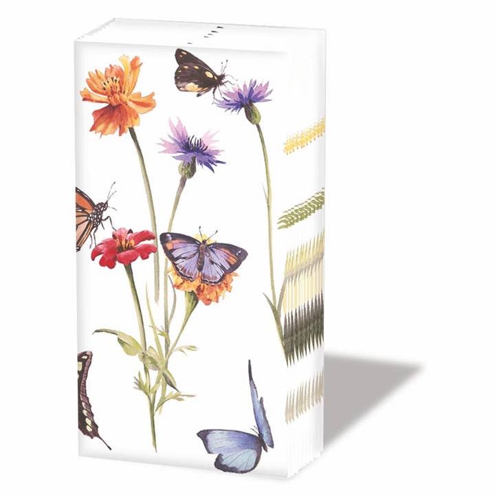 MOUCHOIR DE POCHE - JARDIN DE PAPILLONS, BLANC PAR AMBIENTE pour la vente par Paperproducts Design • Ambiente