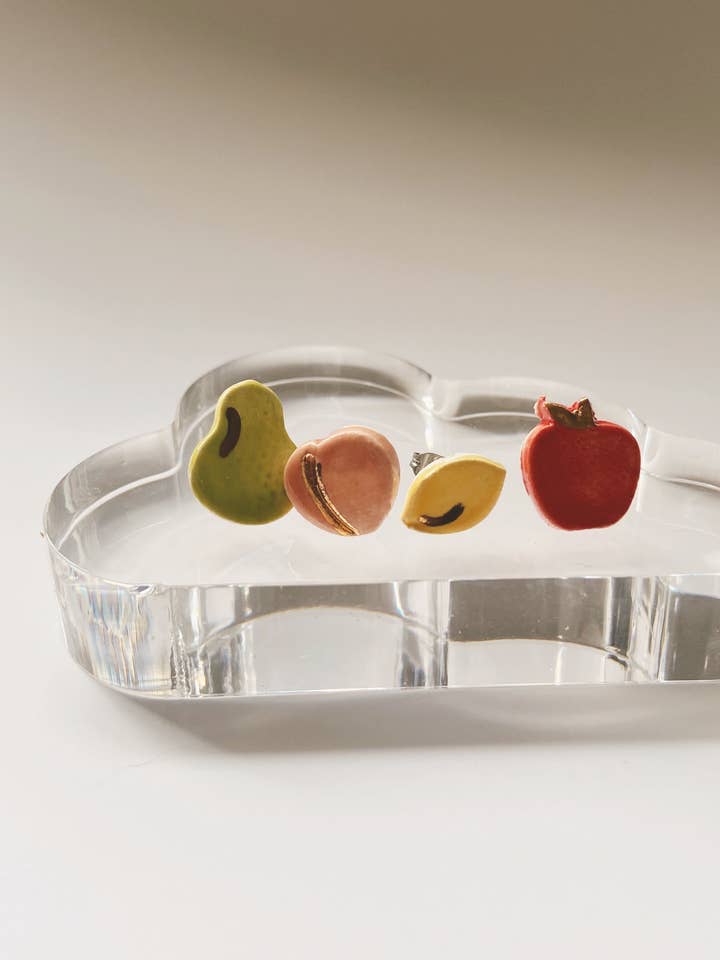 Ceramic Fruit Stud Earrings, Pack of 4 for wholesale by Gloria Faye