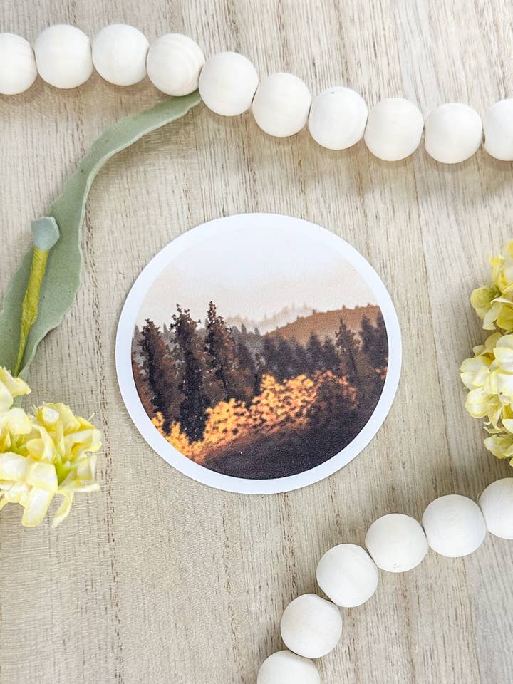 Autumn Watercolor Landscape Sticker for wholesale by Hales Yeah Design