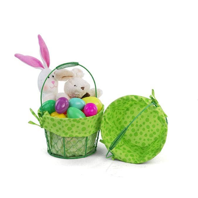 Buhi Imports – wholesale Basket – Small 8" Painted Chicken Wire Basket with Polka Dot Linin0