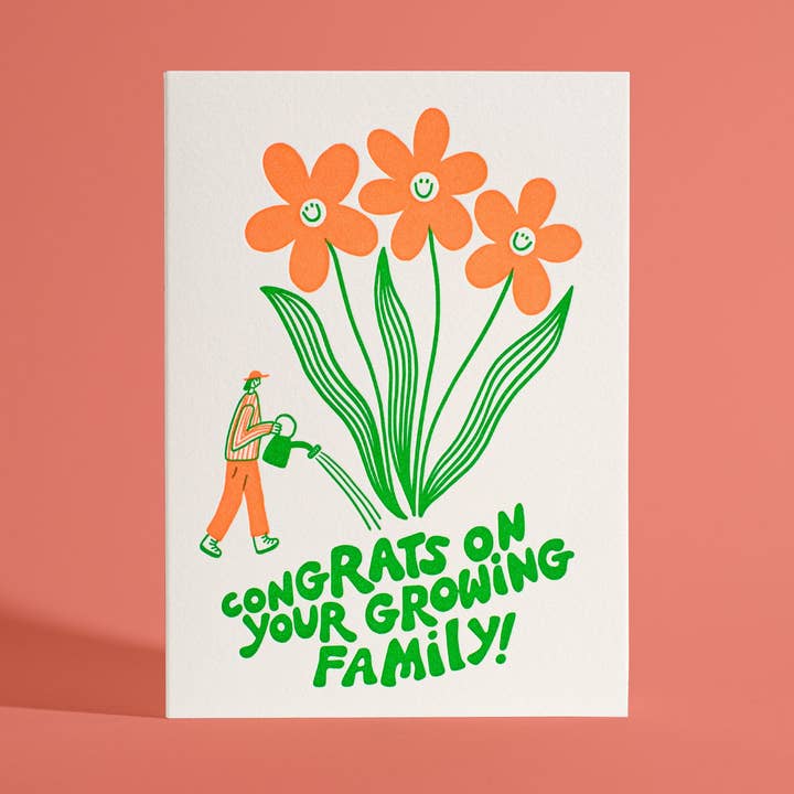 Félicitations pour l'agrandissement de votre famille ! Carte de vœux en letterpress pour la vente par Half Pint Studio