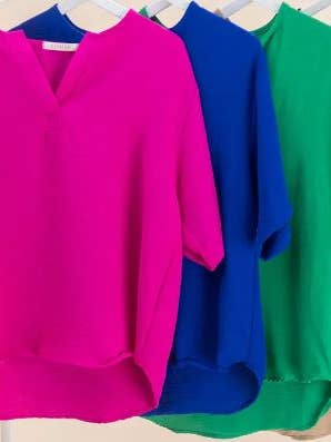 T40322-Curvy airflow half sleeve jewel v neck top for wholesale by STYLIVE