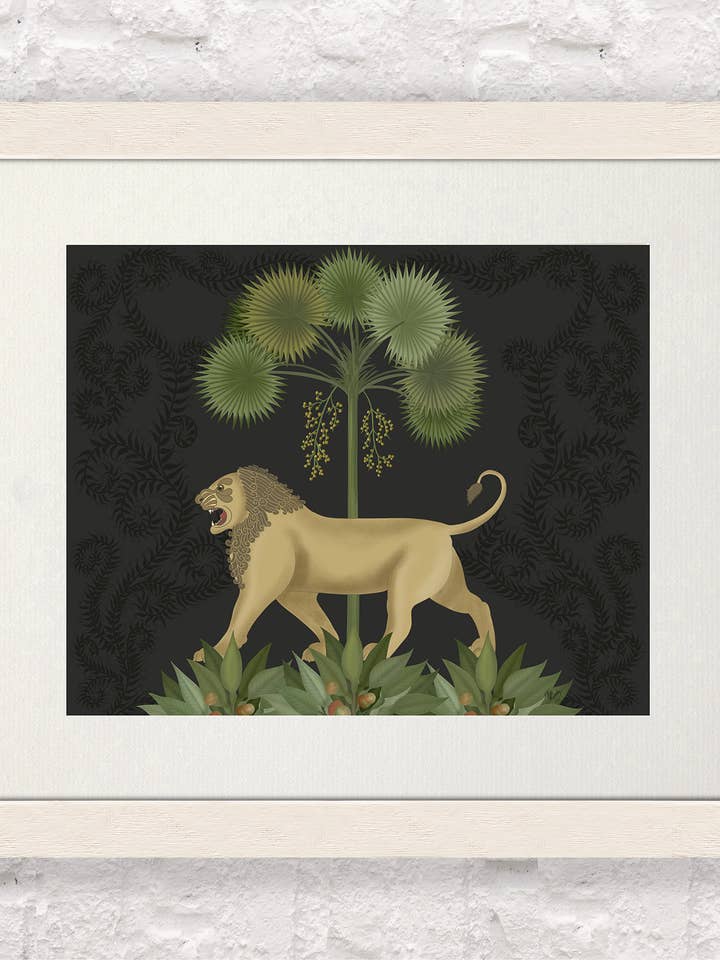 Lion under palm charcoal, Animalia Giclee Art Print for wholesale by FabFunky Ltd