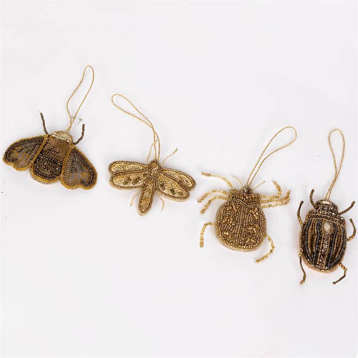 Audrey's Home & Gift - Wholesale Ornament Set - Gold Beaded Beetle Bug Ornaments (PK/12 AST)2