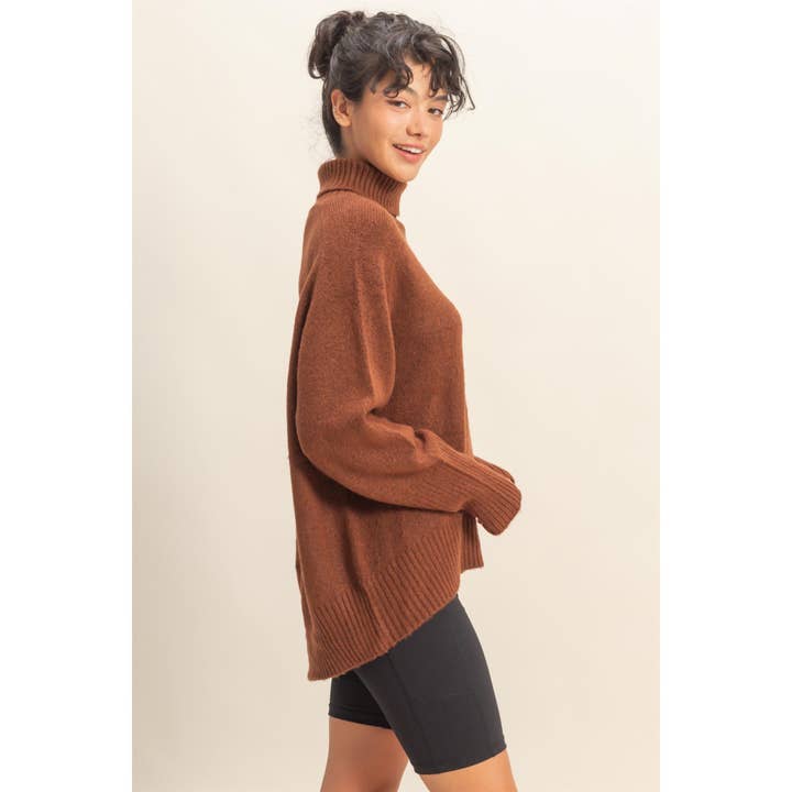 Double Zero - Wholesale Knit Sweater - Women's - Oversized High Low Turtleneck Sweater12