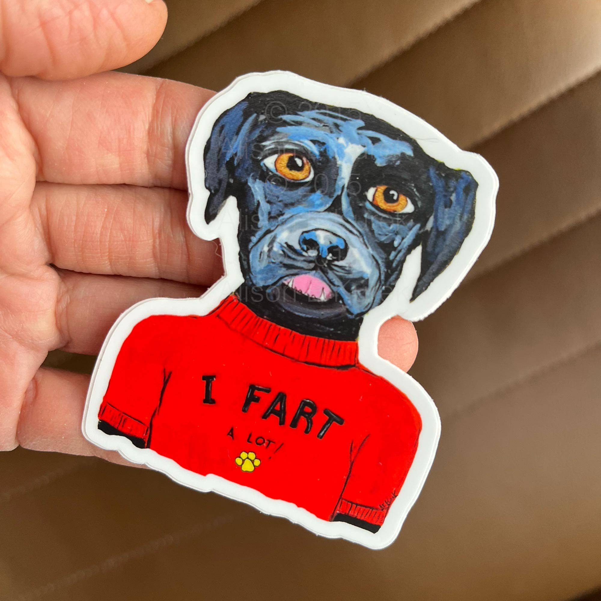 Alison E. Kurek - Wholesale Sticker - The Farter Farting Dog Waterproof Vinyl Sticker2