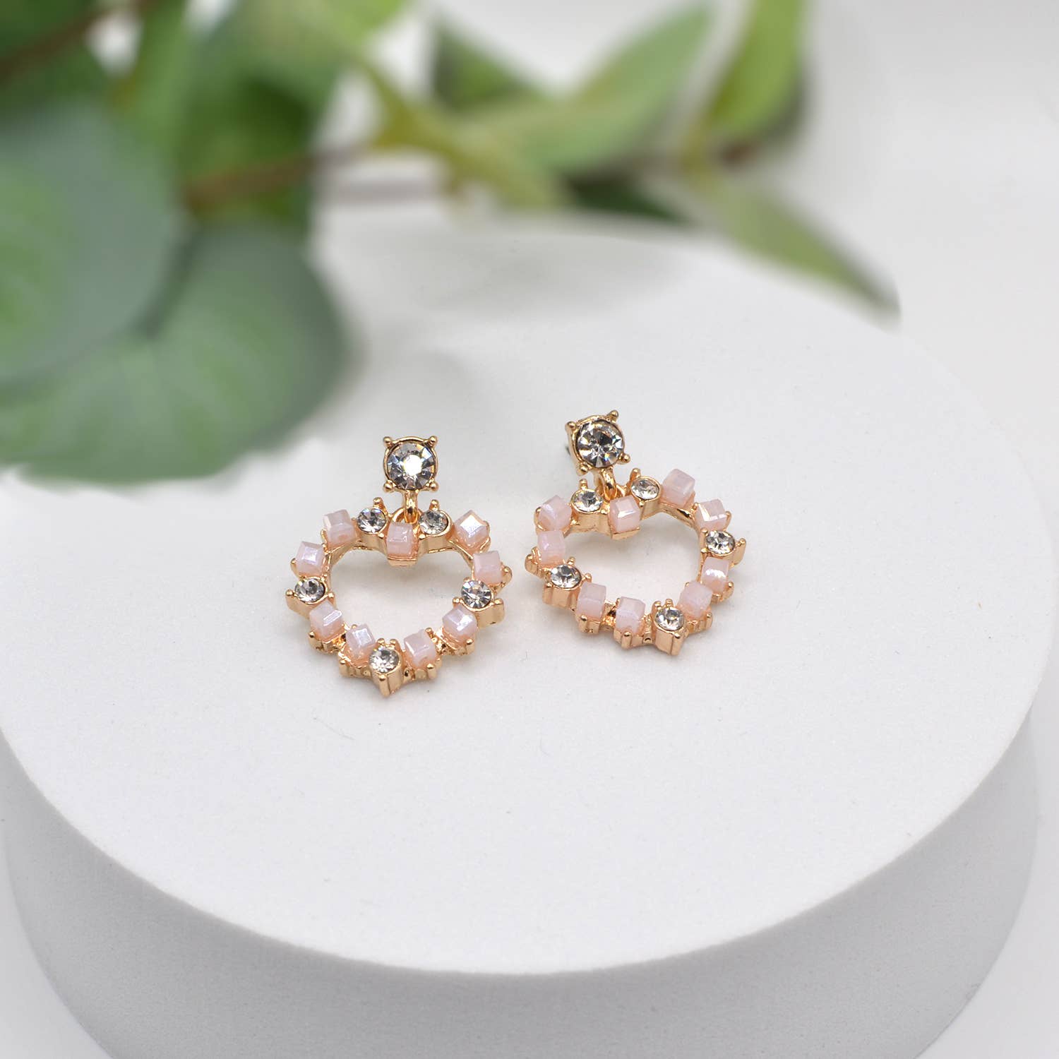 StarryNYC - Wholesale Dangle Earrings - Square Glass Bead and Rhinestone Bead on Heart Post Earrings3