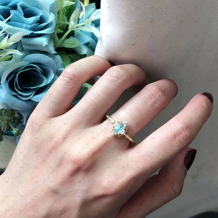 Gioiellin - S925 Silver Jewelry - Wholesale Single Stone/Solitaire Ring - S925 Silver 18k Gold Plated Artificial Moonstone Ring3