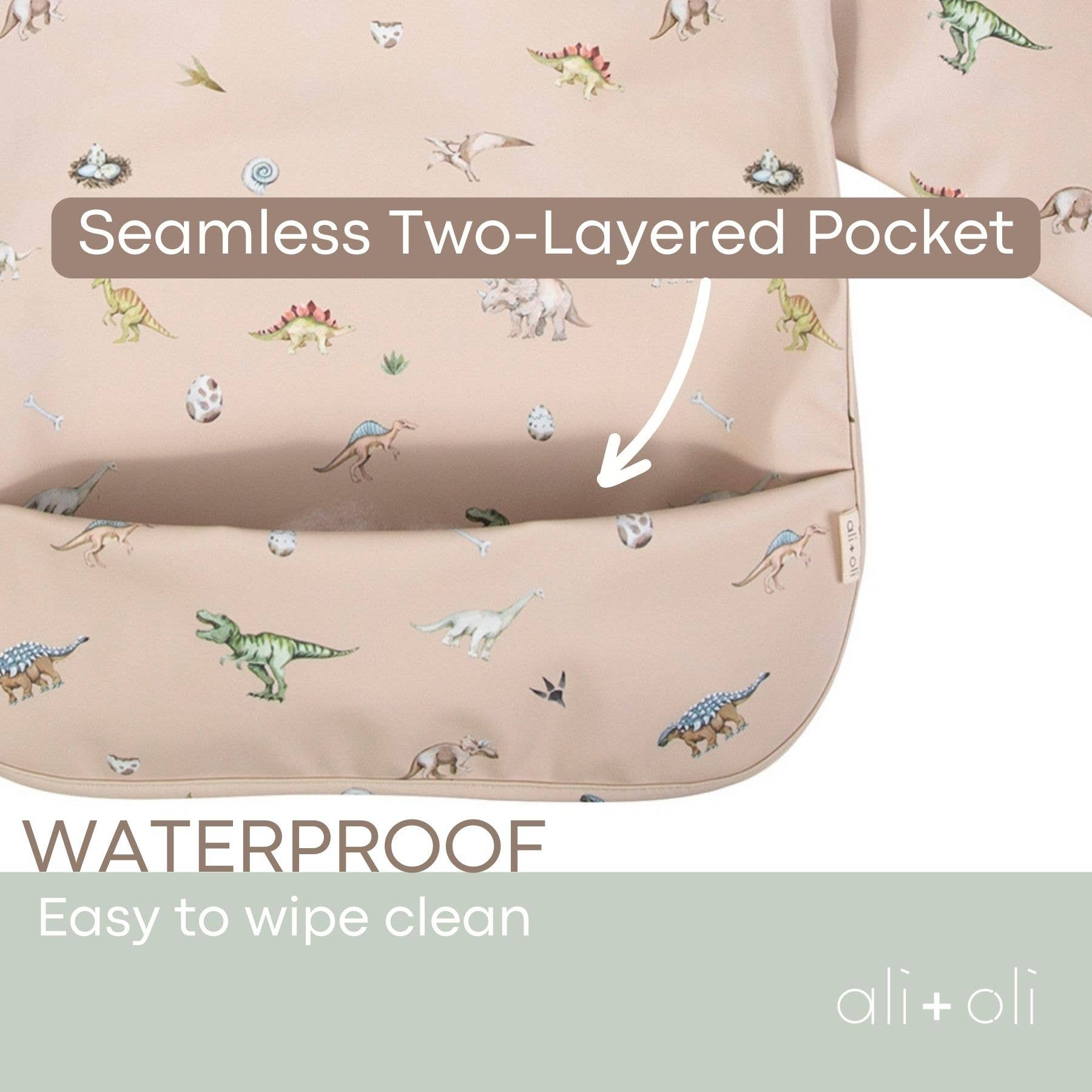 Ali+Oli - Wholesale Baby Bib - Baby - Smock Bib (2-pc) Long & Short Sleeve Set (Dino-Mint)13