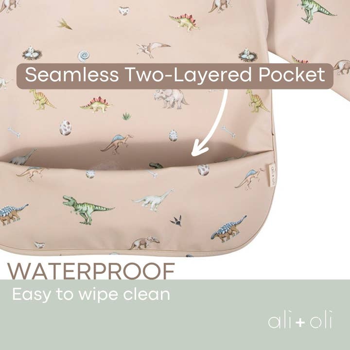 Ali+Oli - Wholesale Baby Bib - Baby - Smock Bib (2-pc) Long & Short Sleeve Set (Dino-Mint)13