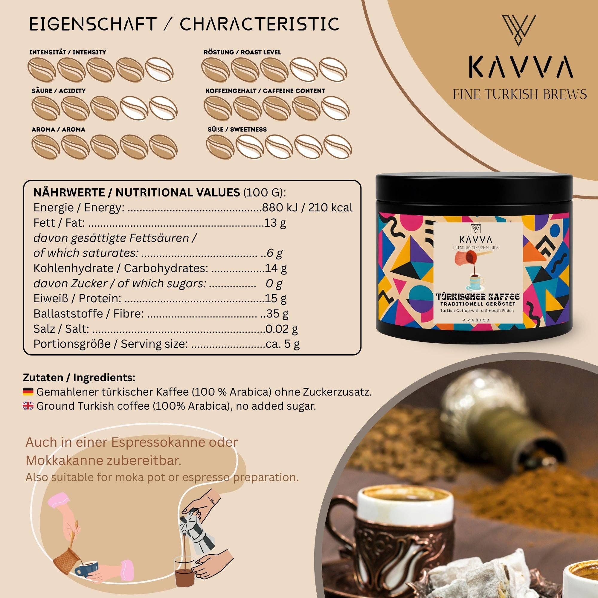 Biomatea - Wholesale Instant Coffee/Espresso - KAVVA Premium Classic Turkish Coffee – Traditionally roasted, no sugar, 100% Arabica, 100 g2