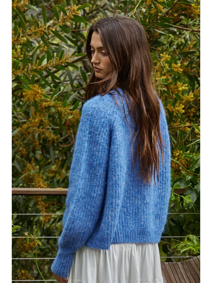 Cobalt Blue W2294 | Knit Polyester Nylon Sweater Crew Neck Cardigan for wholesale on Faire