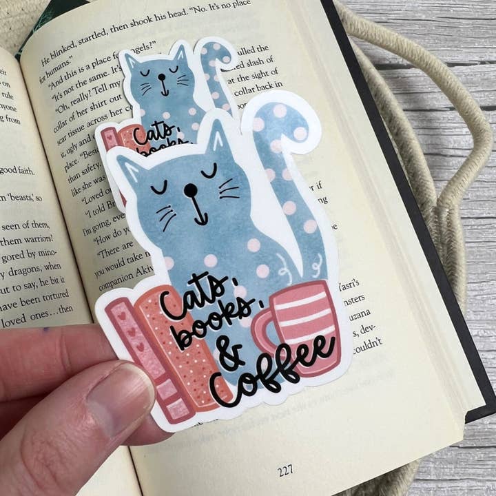 Aufkleber mit Katzen, Büchern und Kaffee für den Großhandel von Mav & Molly Designs