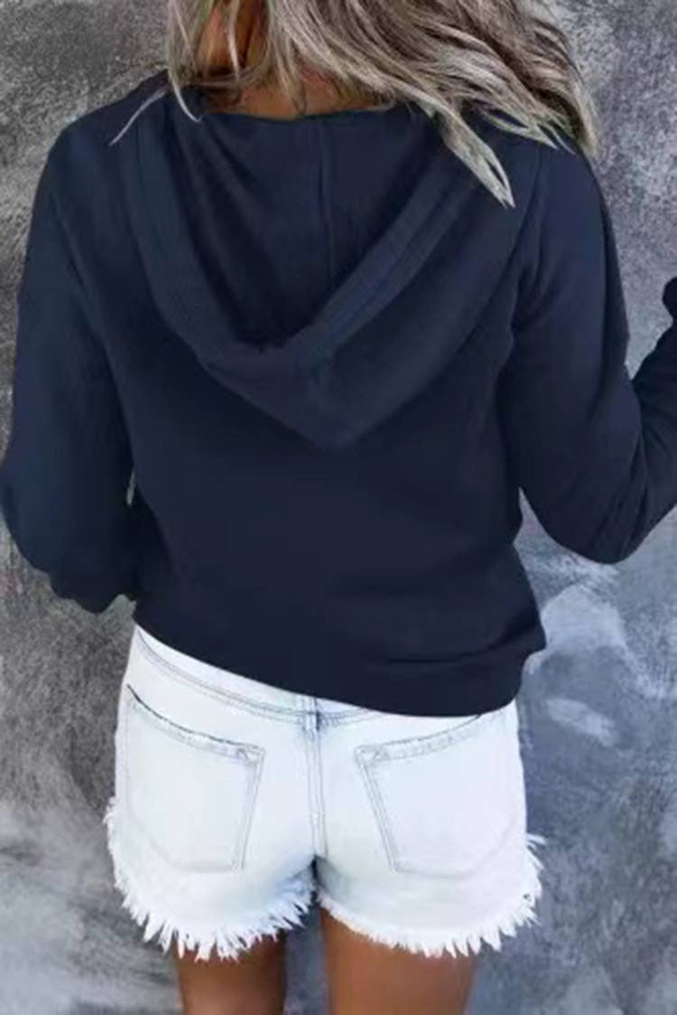 HIDDENBRAND - Wholesale Hoodie - Women's - Large Pockets Half Buttoned Hooded Sweatshirt5